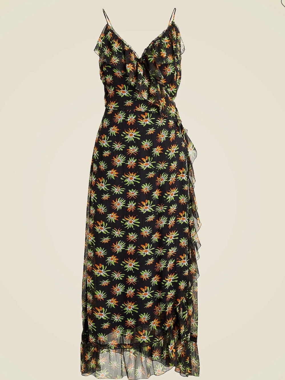 J. Crew Black Floral Spaghetti-Strap Maxi Dress NWT